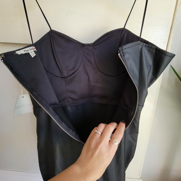 NWT MISS SELFIS Faux Leather Corset Top Mini Dress - Picture 4 of 10